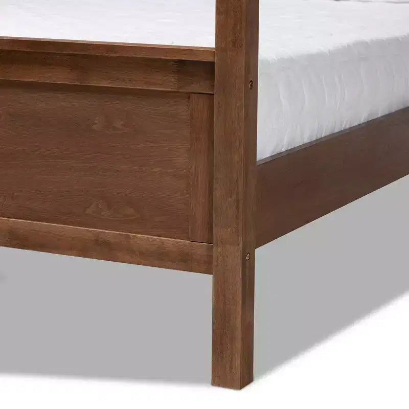 Veronica Walnut Finished Wood Platform Canopy Bed Walnut Brown - Baxton Studio