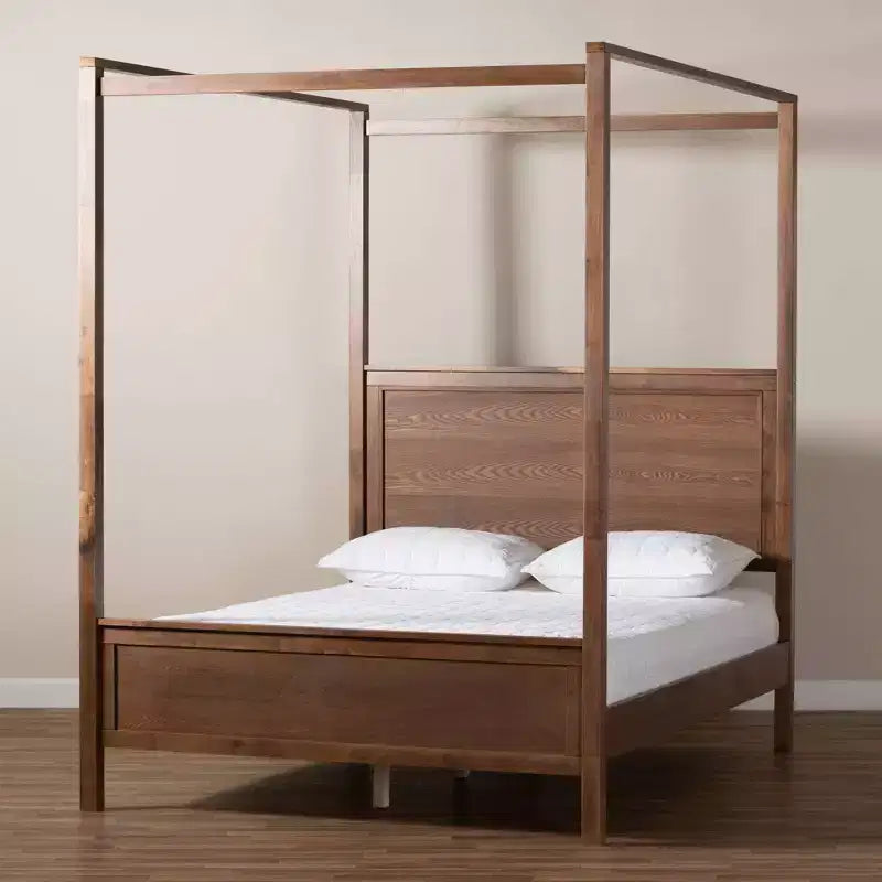 Veronica Walnut Finished Wood Platform Canopy Bed Walnut Brown - Baxton Studio