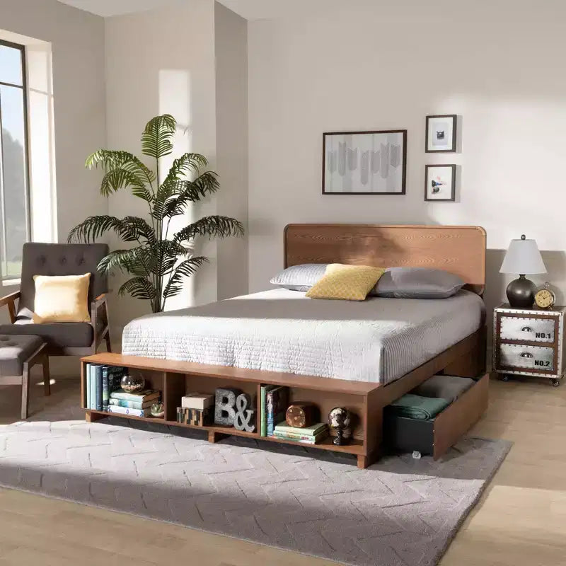 4 Drawer Vita Modern Transitional Wood Platform Storage Bed Walnut/Brown - Baxton Studio