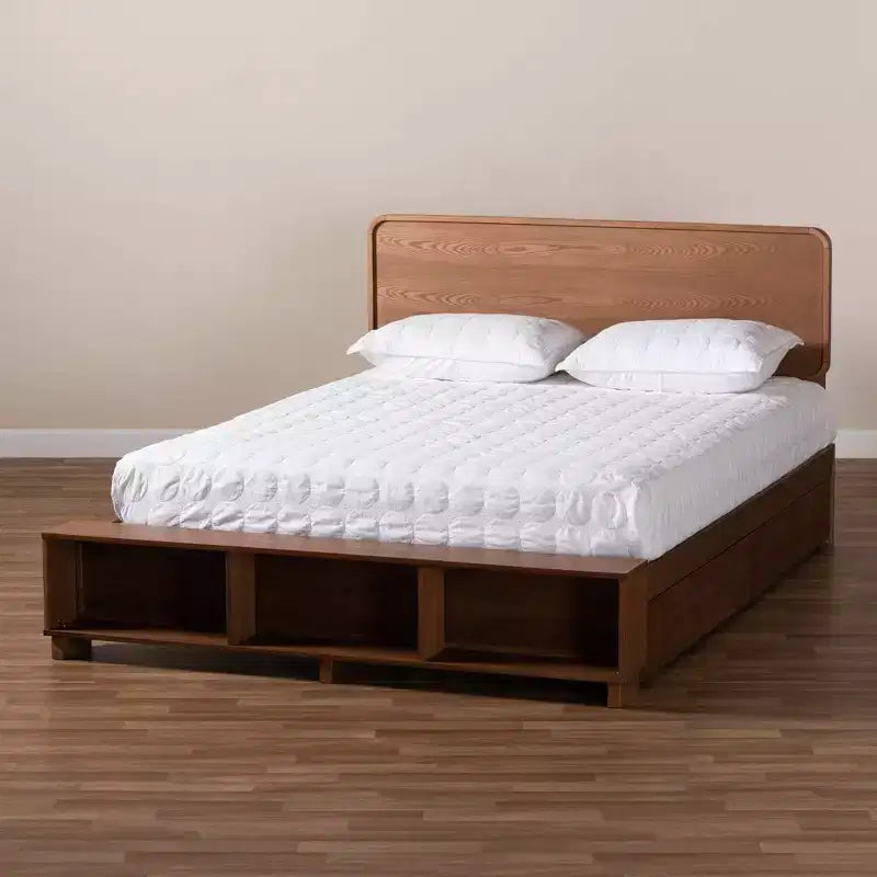 4 Drawer Vita Modern Transitional Wood Platform Storage Bed Walnut/Brown - Baxton Studio