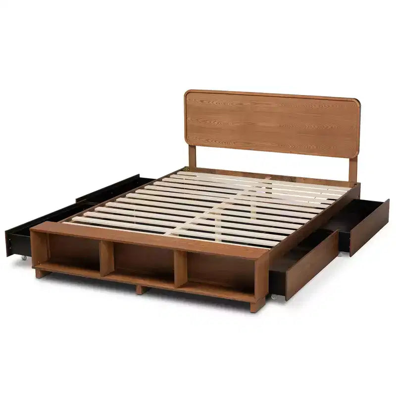 4 Drawer Vita Modern Transitional Wood Platform Storage Bed Walnut/Brown - Baxton Studio