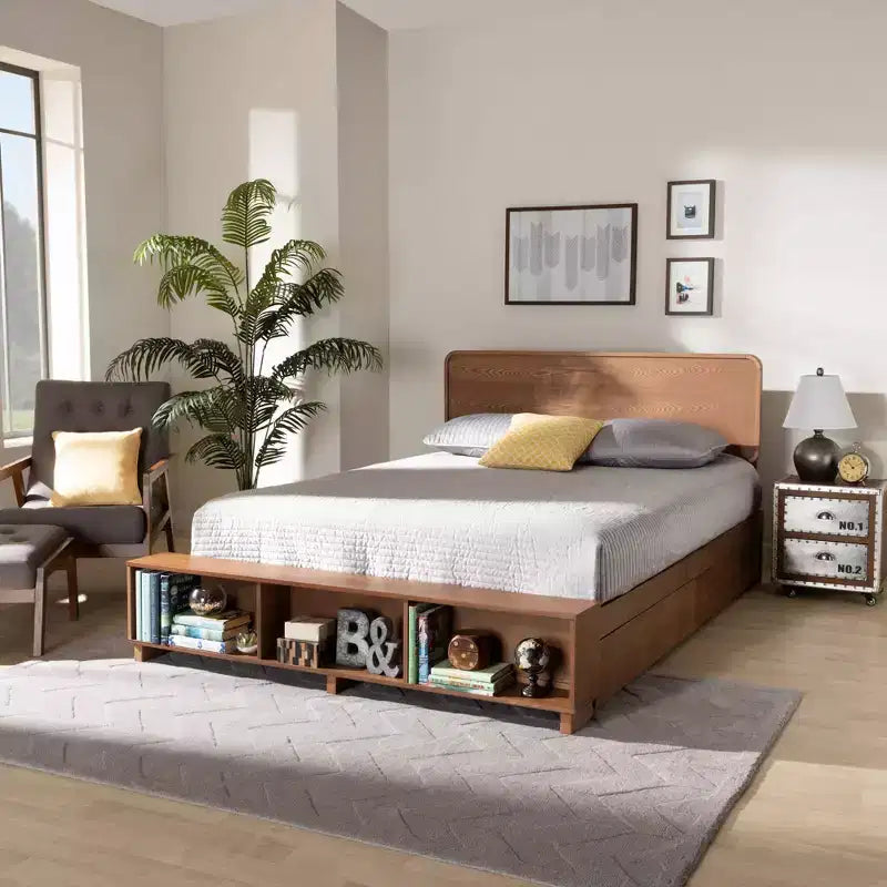 4 Drawer Vita Modern Transitional Wood Platform Storage Bed Walnut/Brown - Baxton Studio