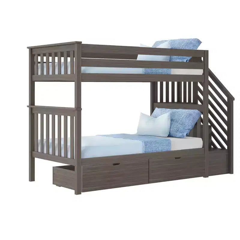 Max & Lily Twin over Twin Staircase Bunk Bed with Storage Drawers