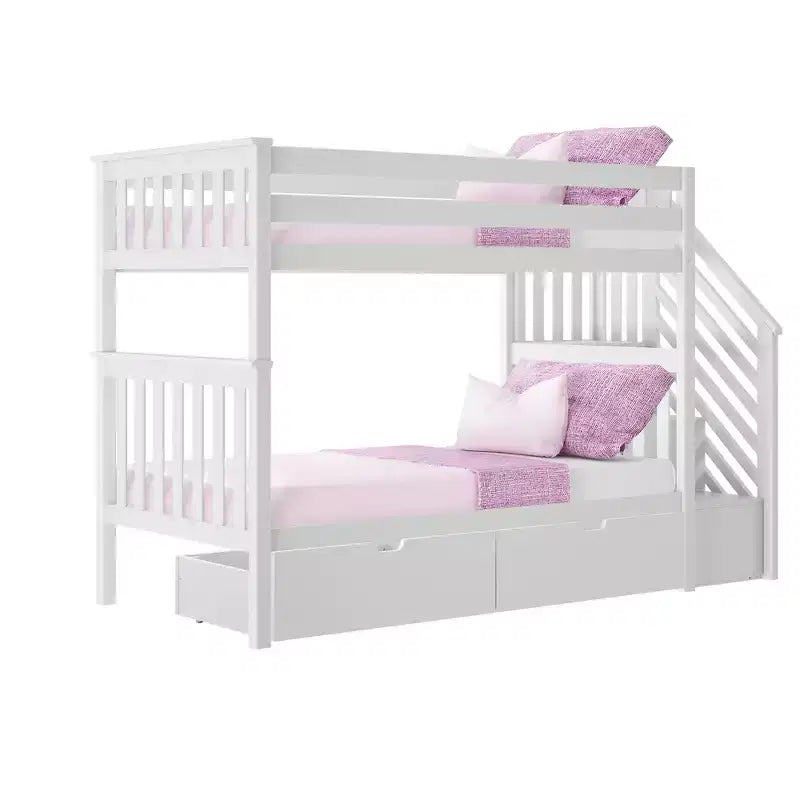 Max & Lily Twin over Twin Staircase Bunk Bed with Storage Drawers