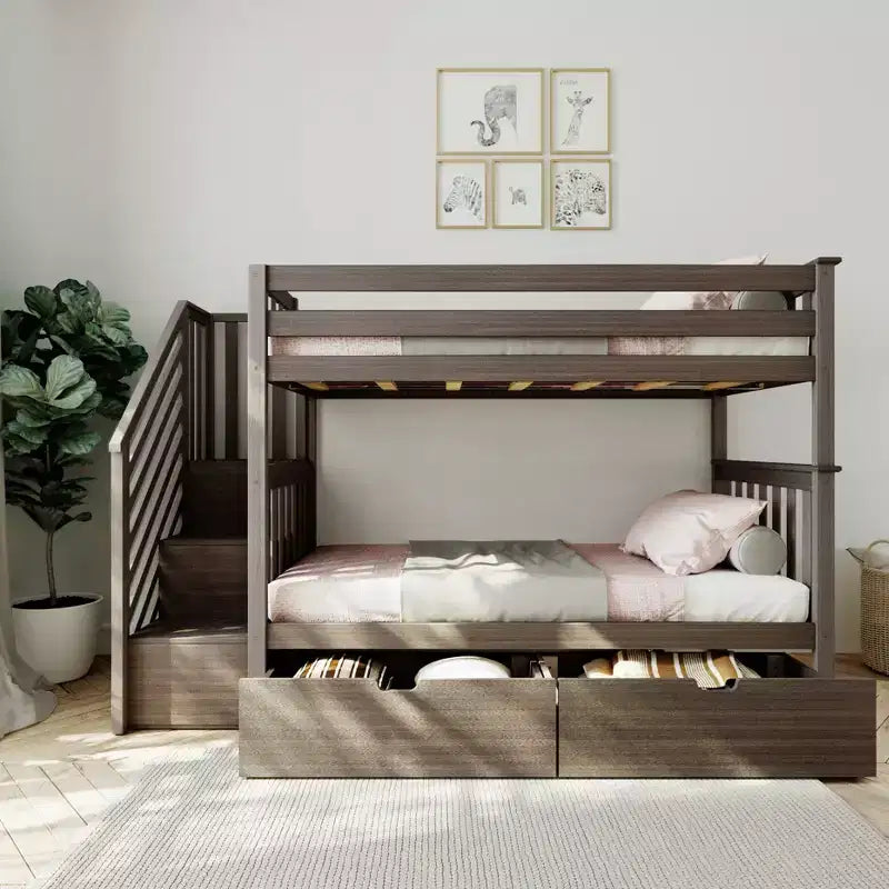 Max & Lily Twin over Twin Staircase Bunk Bed with Storage Drawers
