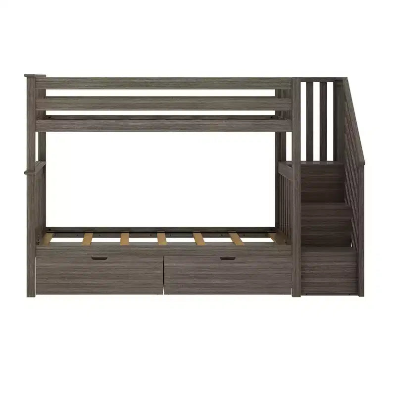 Max & Lily Twin over Twin Staircase Bunk Bed with Storage Drawers