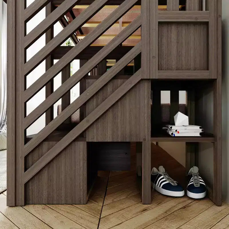 Max & Lily Twin over Twin Staircase Bunk Bed with Storage Drawers