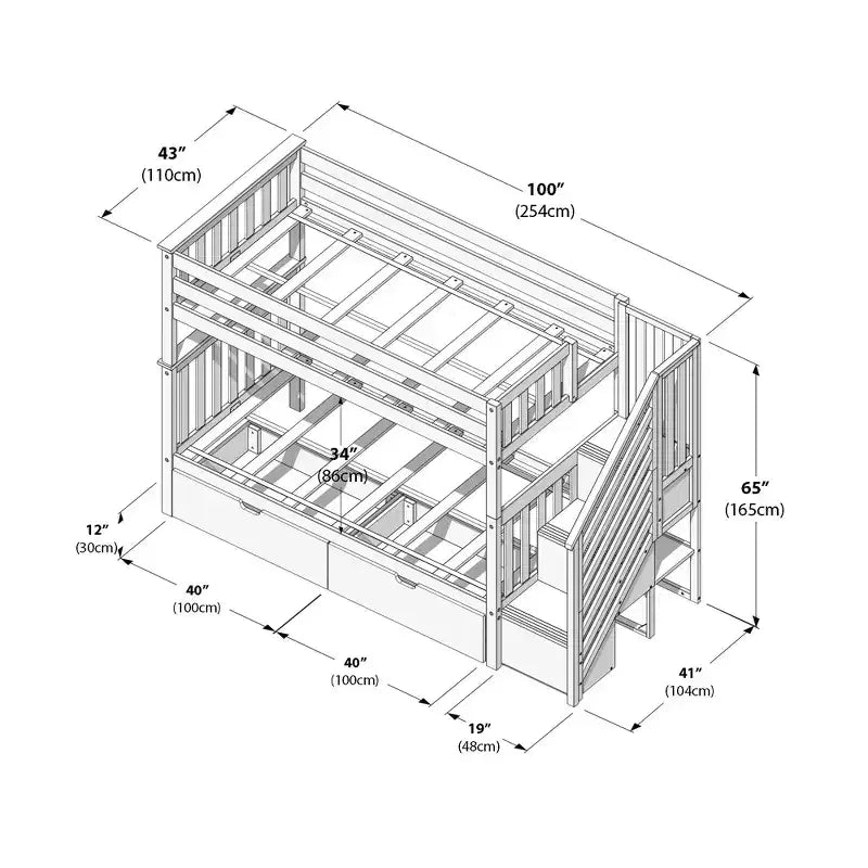 Max & Lily Twin over Twin Staircase Bunk Bed with Storage Drawers
