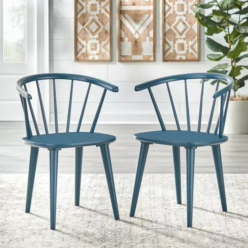 Buylateral Set of 2 Florence Farmhouse Curved Back Solid Wood Spindle Dining Chairs