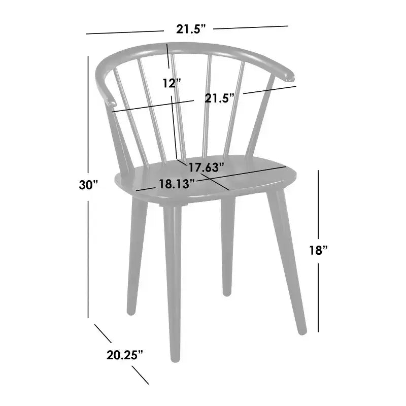 Buylateral Set of 2 Florence Farmhouse Curved Back Solid Wood Spindle Dining Chairs