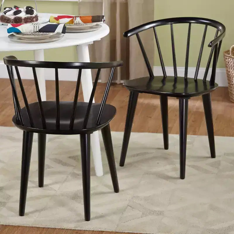 Buylateral Set of 2 Florence Farmhouse Curved Back Solid Wood Spindle Dining Chairs