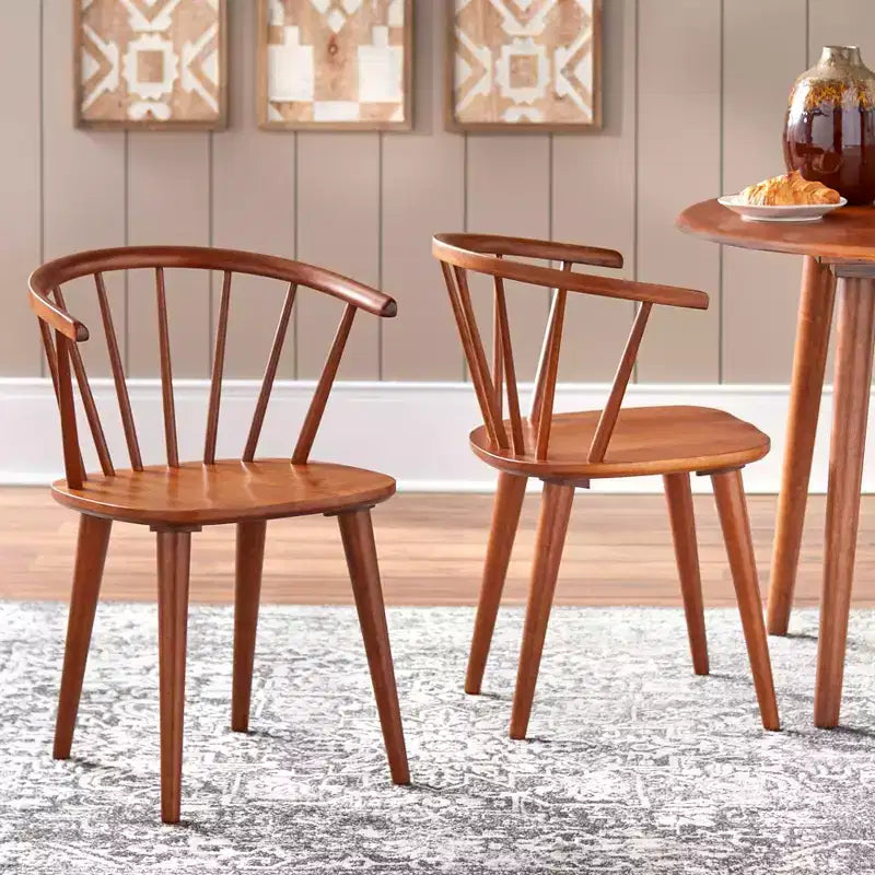 Buylateral Set of 2 Florence Farmhouse Curved Back Solid Wood Spindle Dining Chairs