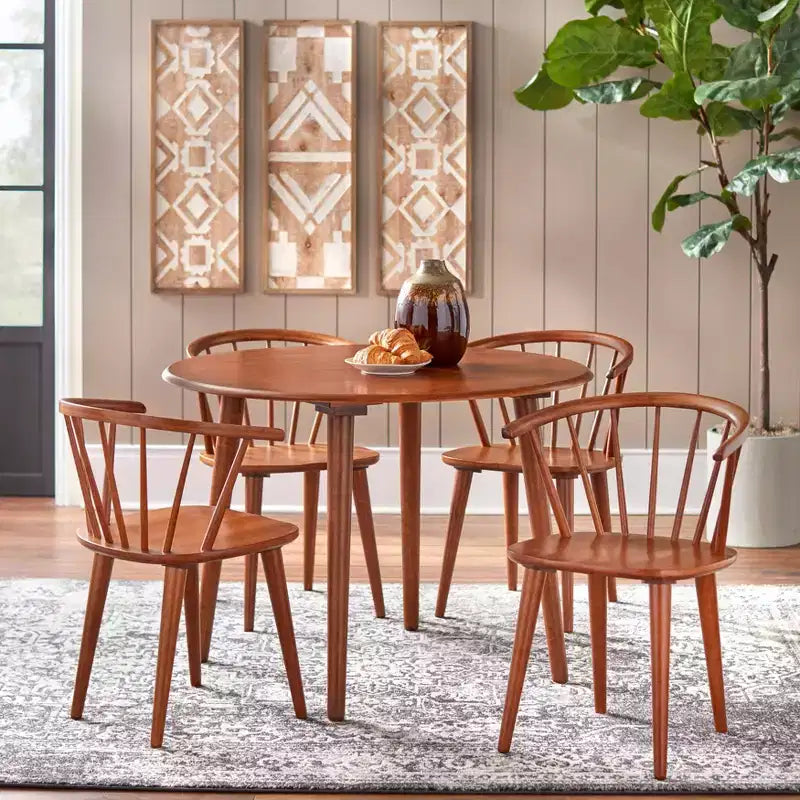 Buylateral Set of 2 Florence Farmhouse Curved Back Solid Wood Spindle Dining Chairs