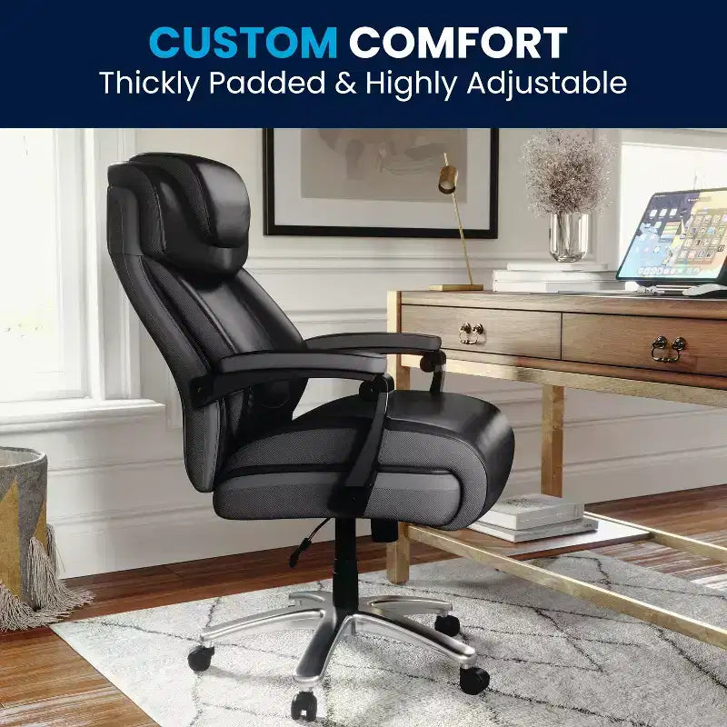 Flash Furniture HERCULES Series Big & Tall 500 lb. Rated LeatherSoft Executive Swivel Ergonomic Office Chair with Height Adjustable Headrest
