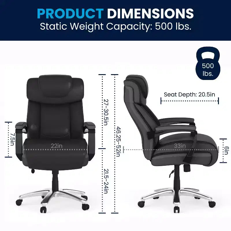 Flash Furniture HERCULES Series Big & Tall 500 lb. Rated LeatherSoft Executive Swivel Ergonomic Office Chair with Height Adjustable Headrest