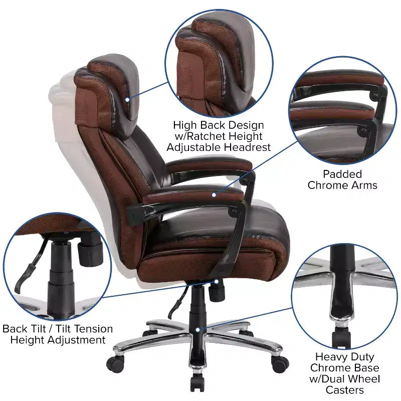 Flash Furniture HERCULES Series Big & Tall 500 lb. Rated LeatherSoft Executive Swivel Ergonomic Office Chair with Height Adjustable Headrest