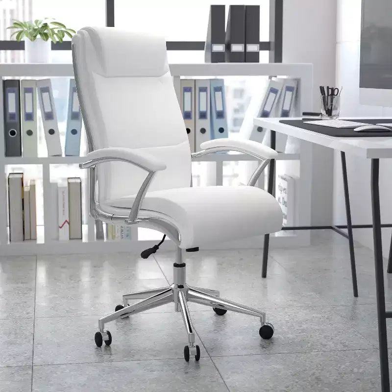 Flash Furniture High Back Designer Smooth Upholstered Executive Swivel Office Chair with Chrome Base and Arms