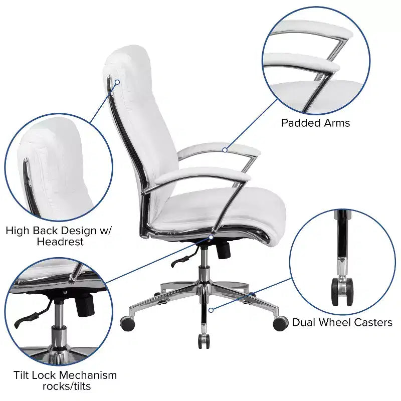 Flash Furniture High Back Designer Smooth Upholstered Executive Swivel Office Chair with Chrome Base and Arms