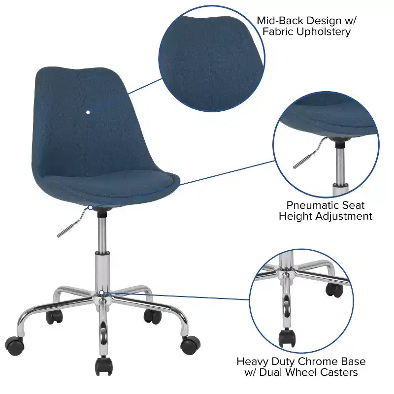 Flash Furniture Aurora Series Mid-Back Fabric Task Office Chair with Pneumatic Lift and Chrome Base