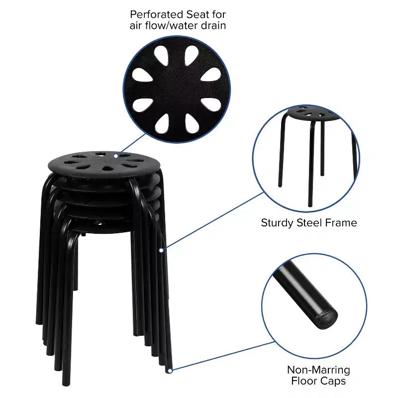 Flash Furniture Plastic Nesting Stack Stools, 17.5Height (5 Pack)