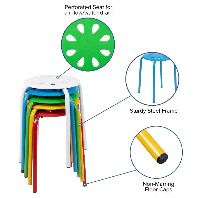 Flash Furniture Plastic Nesting Stack Stools, 17.5Height (5 Pack)