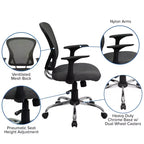 Sedia da ufficio girevole Flash Furniture con schienale medio in mesh, base e braccioli cromati