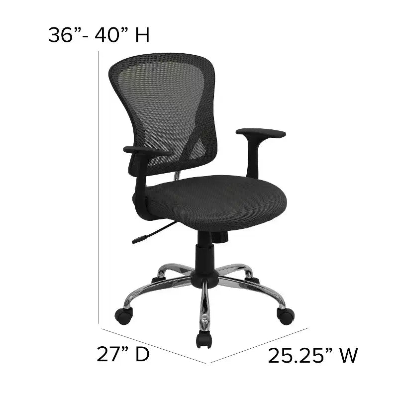 Sedia da ufficio girevole Flash Furniture con schienale medio in mesh, base e braccioli cromati
