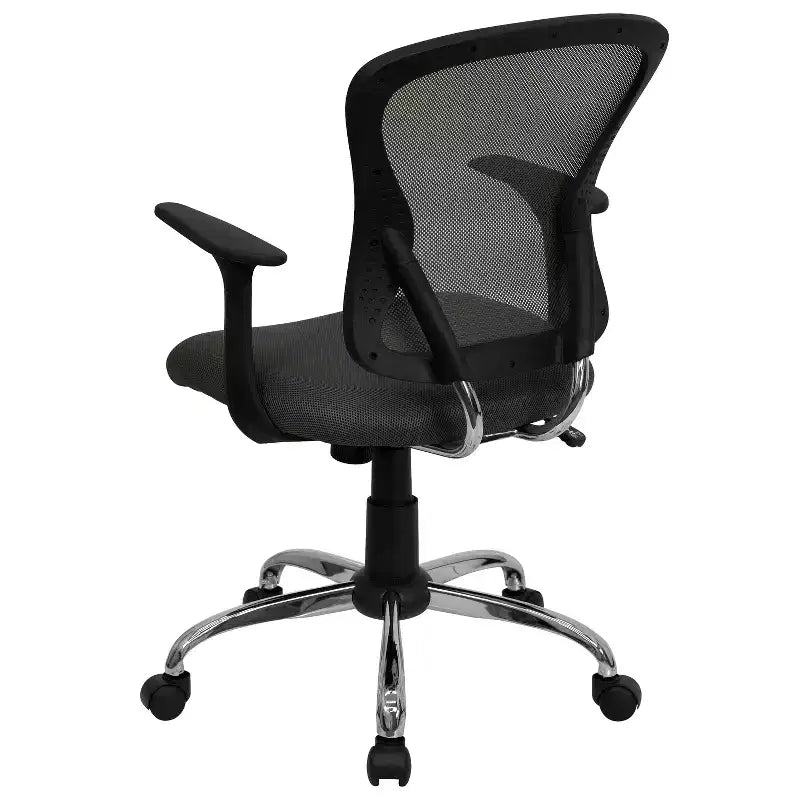 Sedia da ufficio girevole Flash Furniture con schienale medio in mesh, base e braccioli cromati