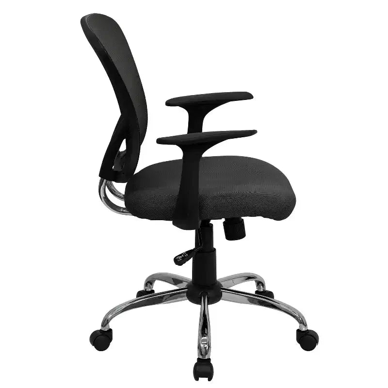 Sedia da ufficio girevole Flash Furniture con schienale medio in mesh, base e braccioli cromati
