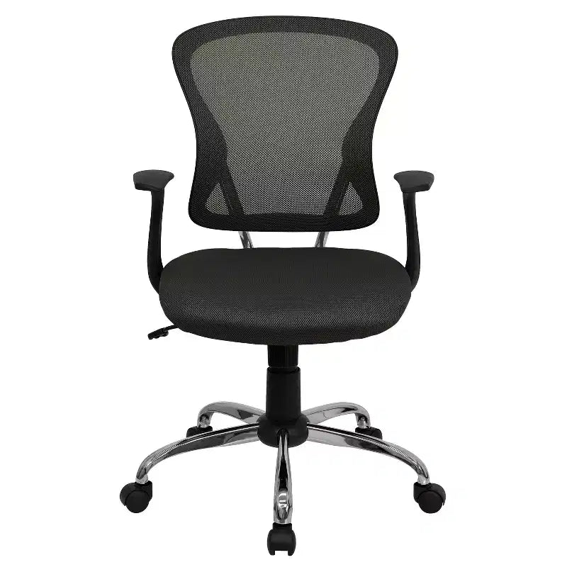 Sedia da ufficio girevole Flash Furniture con schienale medio in mesh, base e braccioli cromati