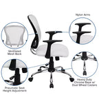 Sedia da ufficio girevole Flash Furniture con schienale medio in mesh, base e braccioli cromati