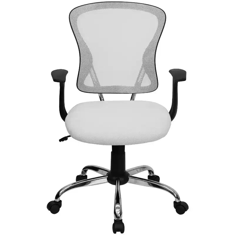 Sedia da ufficio girevole Flash Furniture con schienale medio in mesh, base e braccioli cromati