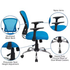 Sedia da ufficio girevole Flash Furniture con schienale medio in mesh, base e braccioli cromati