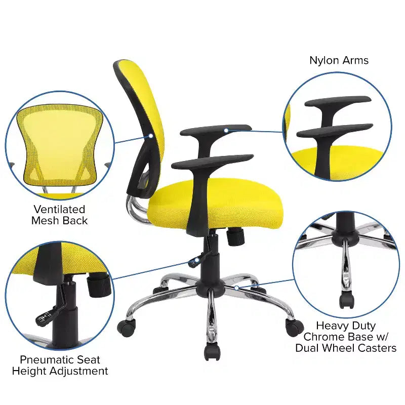 Sedia da ufficio girevole Flash Furniture con schienale medio in mesh, base e braccioli cromati