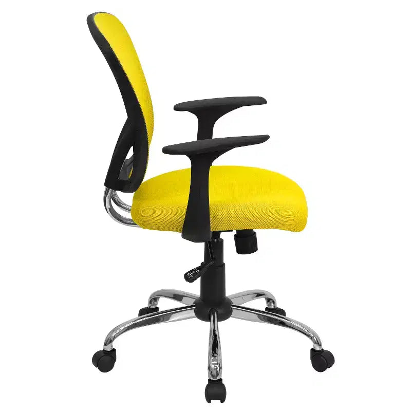 Sedia da ufficio girevole Flash Furniture con schienale medio in mesh, base e braccioli cromati