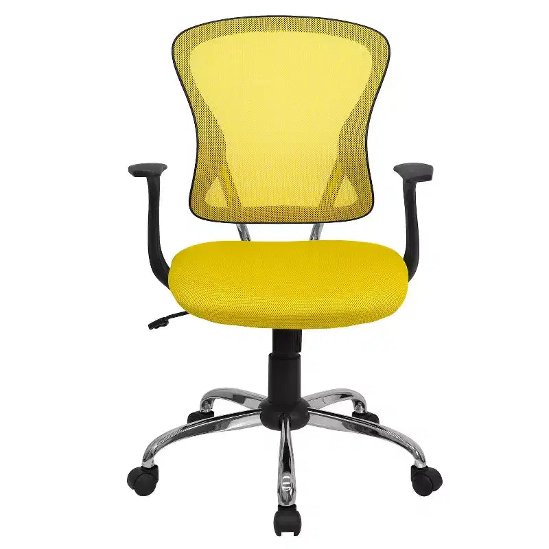 Sedia da ufficio girevole Flash Furniture con schienale medio in mesh, base e braccioli cromati
