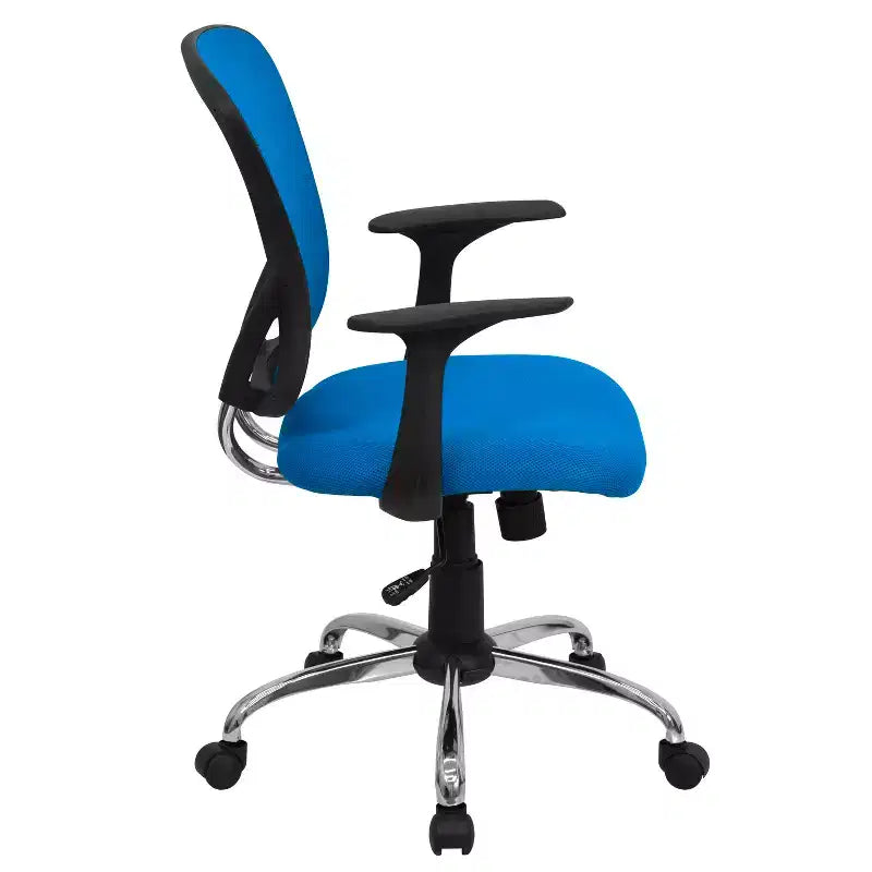 Sedia da ufficio girevole Flash Furniture con schienale medio in mesh, base e braccioli cromati