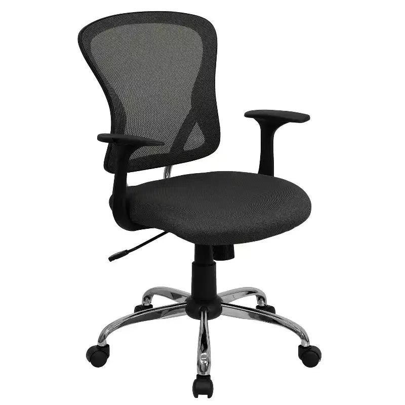 Sedia da ufficio girevole Flash Furniture con schienale medio in mesh, base e braccioli cromati
