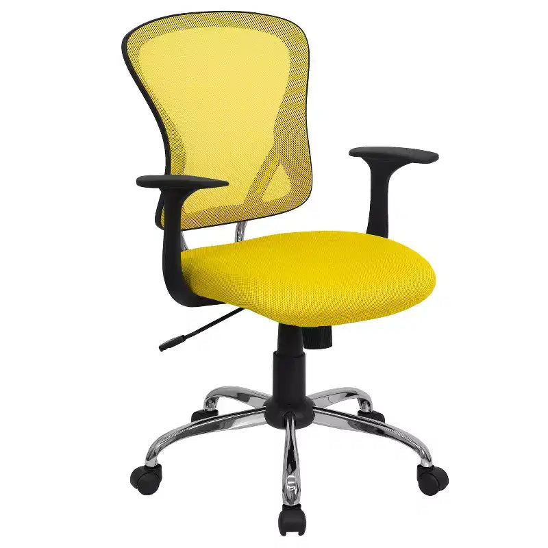 Sedia da ufficio girevole Flash Furniture con schienale medio in mesh, base e braccioli cromati