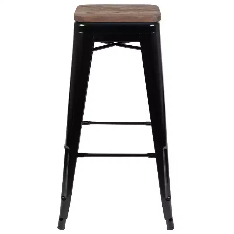 Flash Furniture 30 High Metal Indoor Bar Stool with Wood Seat - Stackable Set of 4