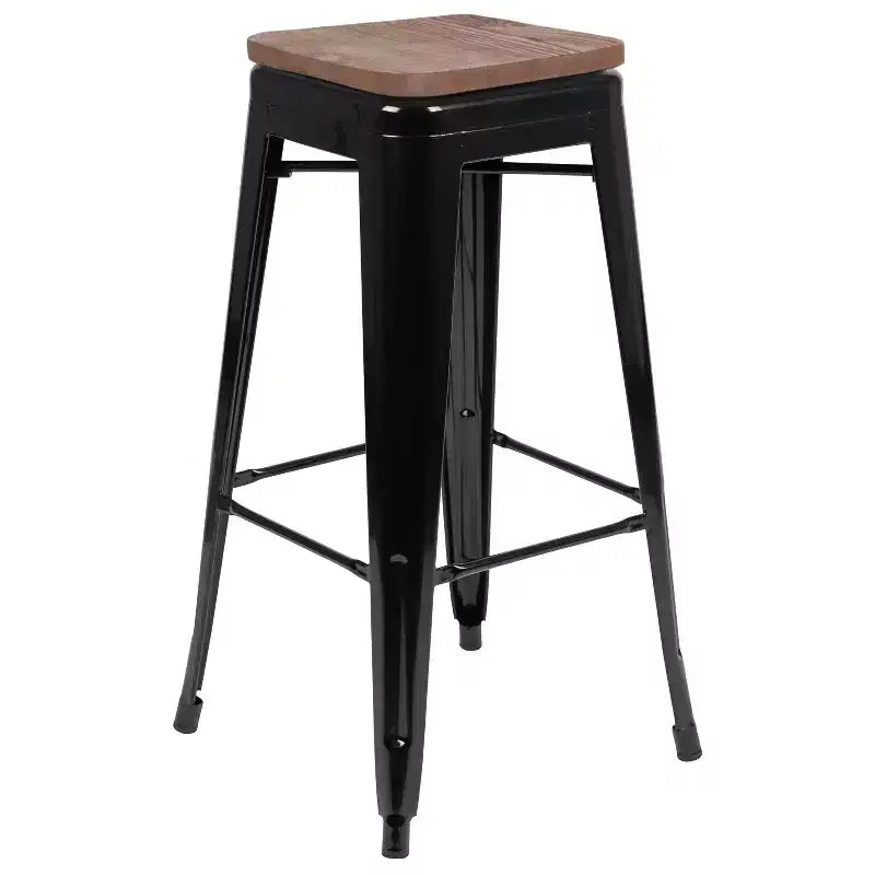 Flash Furniture 30 High Metal Indoor Bar Stool with Wood Seat - Stackable Set of 4