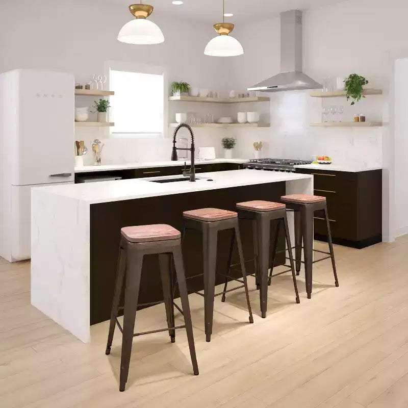 Flash Furniture 30 High Metal Indoor Bar Stool with Wood Seat - Stackable Set of 4