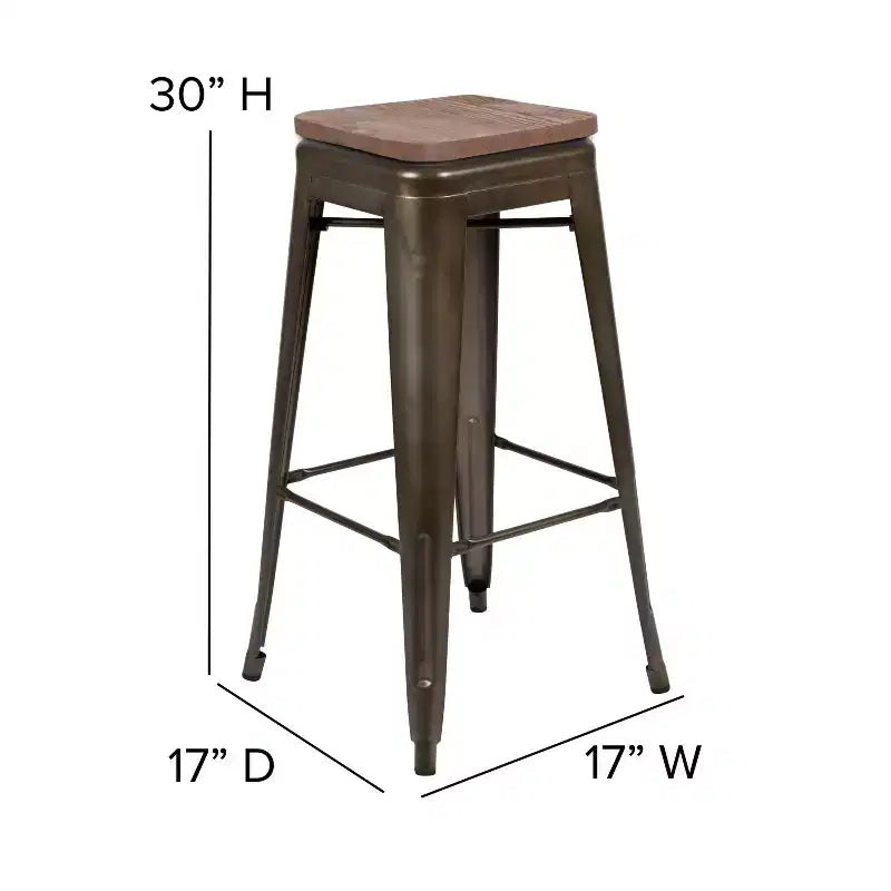 Flash Furniture 30 High Metal Indoor Bar Stool with Wood Seat - Stackable Set of 4