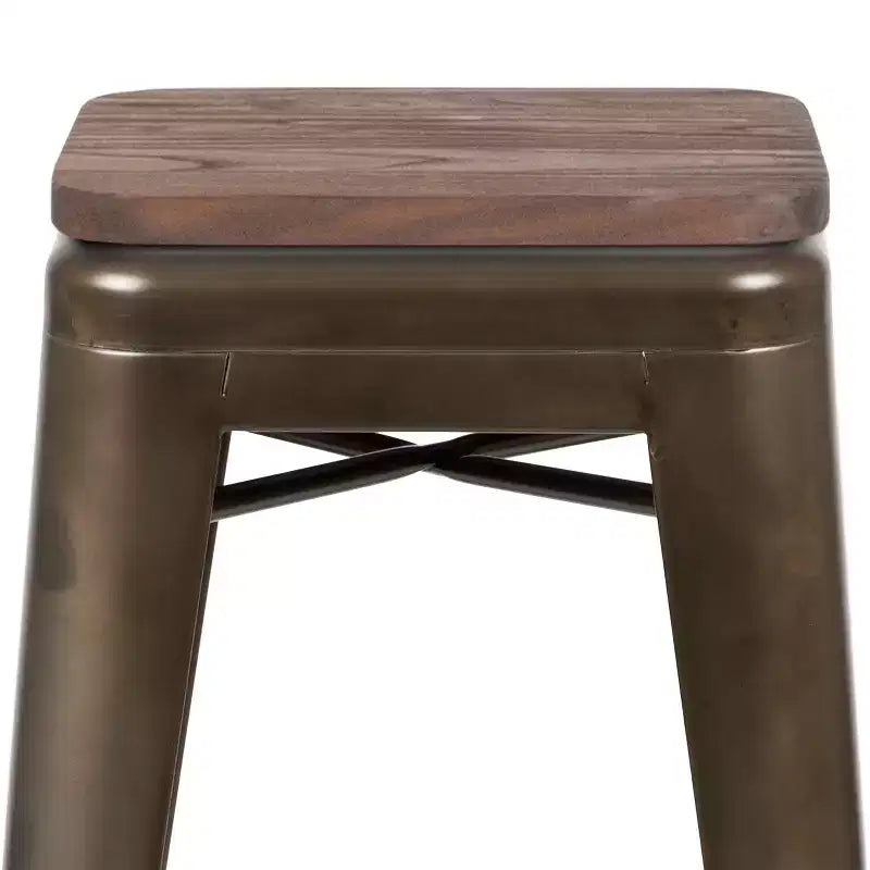 Flash Furniture 30 High Metal Indoor Bar Stool with Wood Seat - Stackable Set of 4