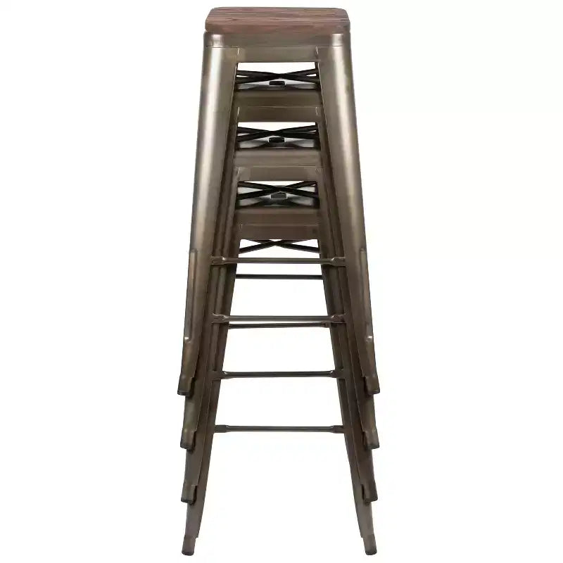 Flash Furniture 30 High Metal Indoor Bar Stool with Wood Seat - Stackable Set of 4