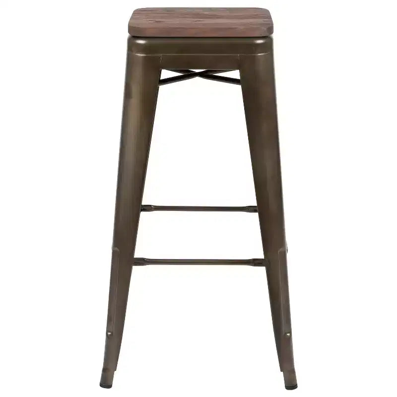 Flash Furniture 30 High Metal Indoor Bar Stool with Wood Seat - Stackable Set of 4