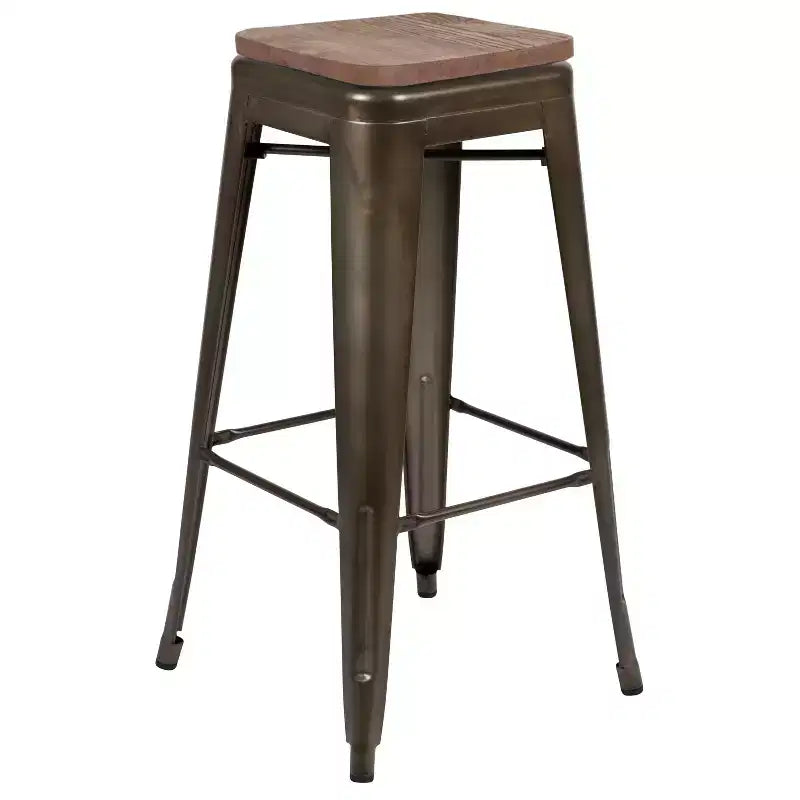 Flash Furniture 30 High Metal Indoor Bar Stool with Wood Seat - Stackable Set of 4
