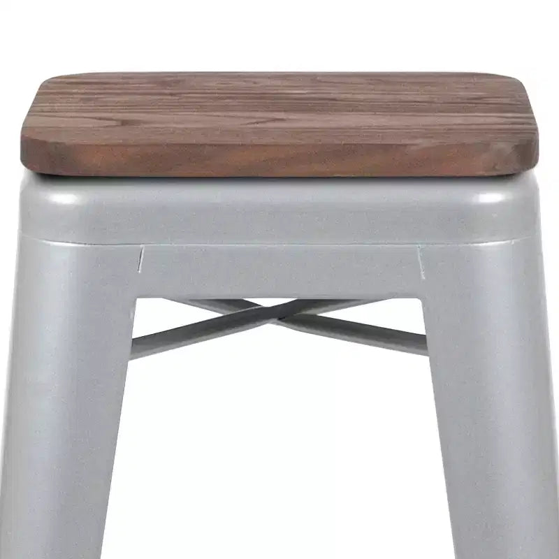 Flash Furniture 30 High Metal Indoor Bar Stool with Wood Seat - Stackable Set of 4