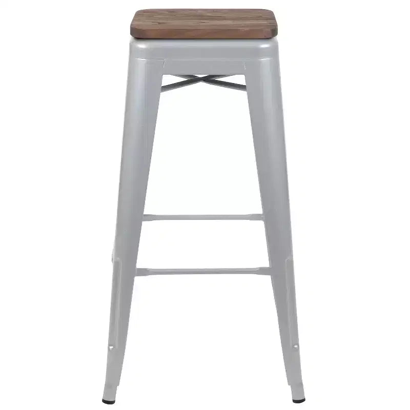 Flash Furniture 30 High Metal Indoor Bar Stool with Wood Seat - Stackable Set of 4