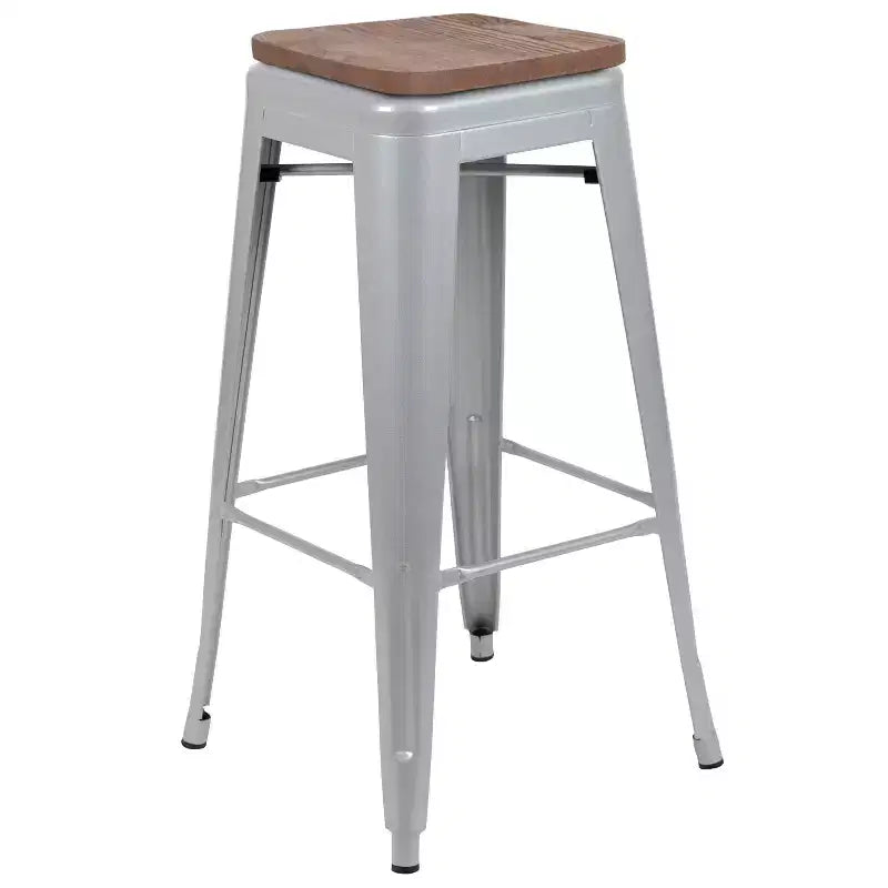 Flash Furniture 30 High Metal Indoor Bar Stool with Wood Seat - Stackable Set of 4